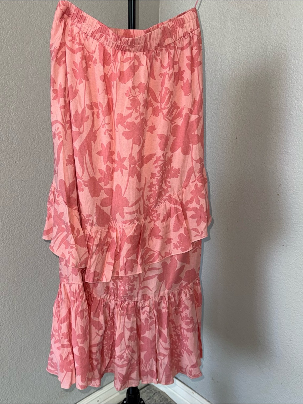 Pink Lily Pink Floral Tiered Ruffle Midi Maxi Skirt Size Medium - Picture 3 of 8